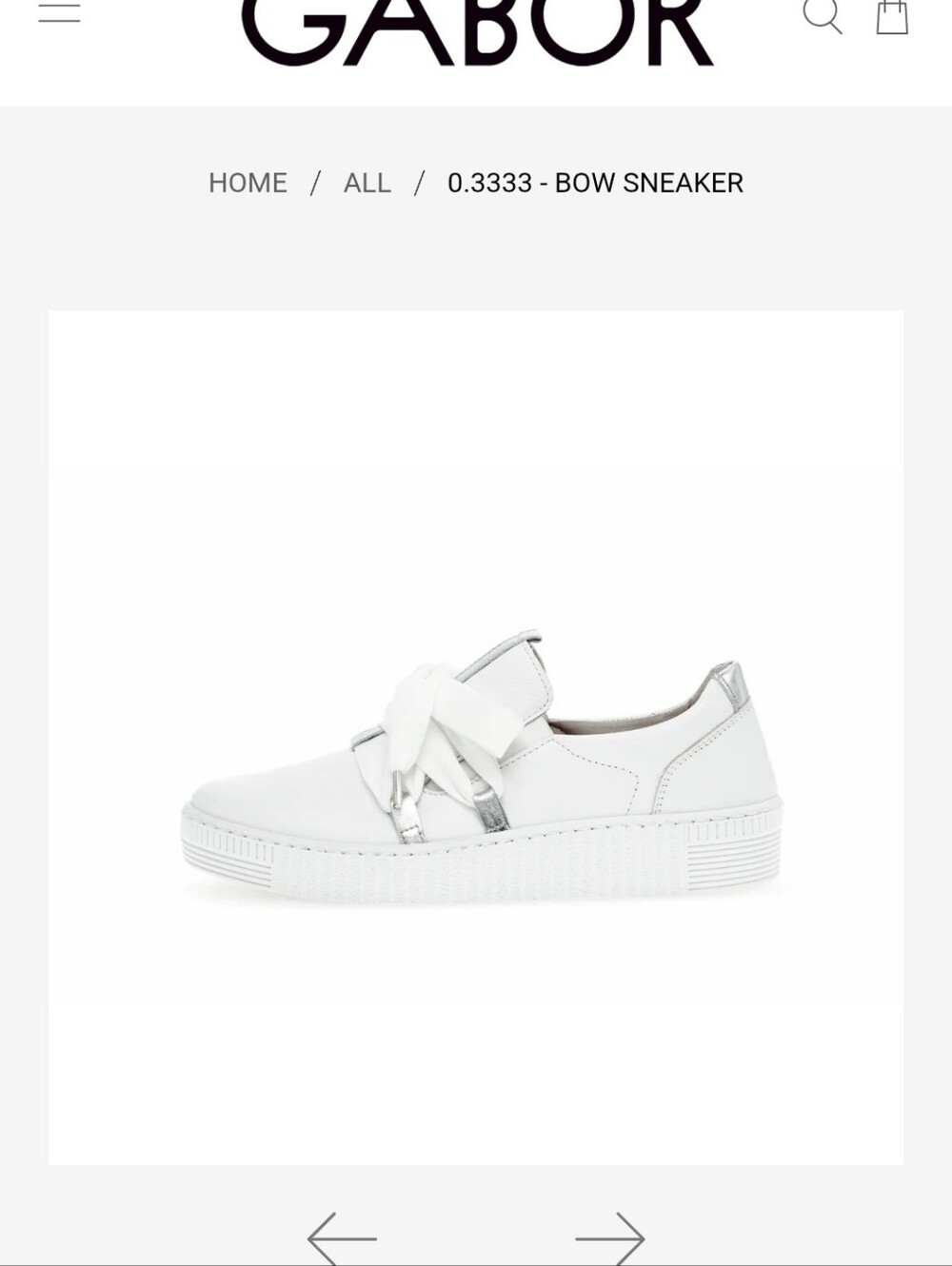 Gabor White Sneakers with Silver Accents and Ribbon Laces